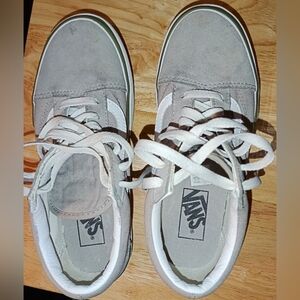 Women's Platform/Stacked Gray and White Vans Sneakers